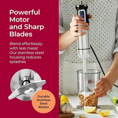 MuellerLiving Immersion Hand Blender Full Set - 8 Speed Immersion Blender, Hand Mixer with 7 Attachments: Stainless Steel Blade, Whisk, Milk Frother, Beater, Mixing Hooks, Potato Masher, Chopper Bowl thumbnail 7