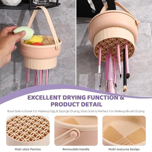 Makeup Brush Cleaner Mat 3 in 1 Silicone Makeup Brush Cleaner Bowl Cosmetic Brushes Cleaning Tool Organizer for Storage and Air Drying (Pink) thumbnail 4