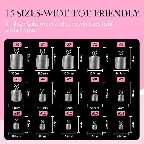 Luckyfairy Square Toe Nail Tips, 504Pcs 15 Sizes Full Cover Press On Toenails for Women, Long Wider Pre-etched Double Matte Fake Toenails for Big Toe Nail Extensions Home DIY Salon Soak Off thumbnail 6