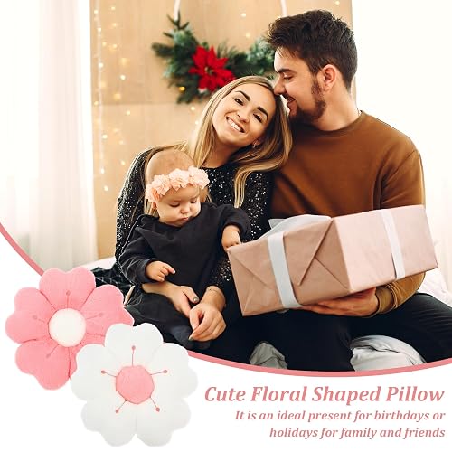 2Pcs Flower Pillow,34cm Plush Thick Flower Cushion White & Pink Aesthetic Daisy Pillow,Soft Fluffy Preppy Cushion Lumbar Suppor Mat Room Decor for Car Home Sofa Chair Bedroom Floor(Pink+White) thumbnail 7