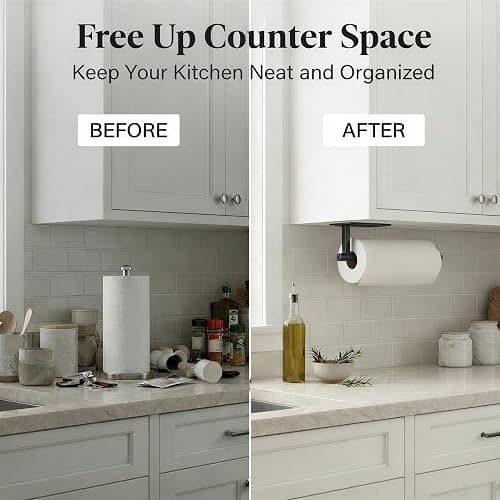Paper Towel Holder Under Cabinet, Self Adhesive or Screw Mount, Fits Most Standard US Paper Towel Rolls, SUS304 Stainless Steel, Black thumbnail 5