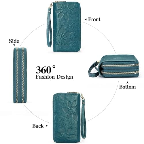 GOIACII Women's Wallet Large Capacity Double Zip Ladies Card Phone Holder RFID Blocking Wristlet Leather thumbnail 7