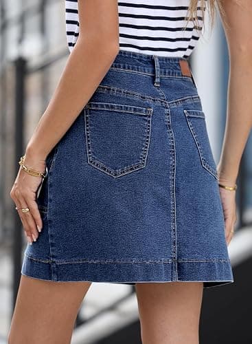 Sidefeel Women's Jean Skirt High Waisted Stretch Casual Summer Zimbaplatinum Denim Skirt with Pockets thumbnail 2