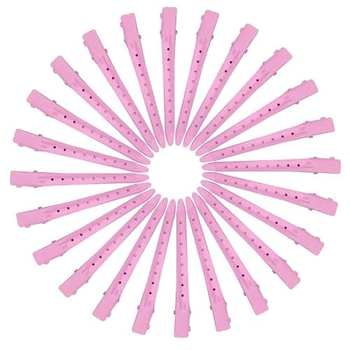 24 Packs Duck Bill Clips, Bantoye 3.35 Inches Rustproof Metal Alligator Curl Clips with Holes for Hair Styling, Hair Coloring, Pink thumbnail 3