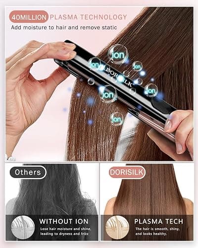 DORISILK 500 Degree High Temp Professional Hair Straightener，30s Fast Heating Ceramic Flat Iron ，2 in 1 Hair Straightener and Curler，Plasma Flat Iron Get Frizz-Free ，Dual Voltage for Travel Using thumbnail 5