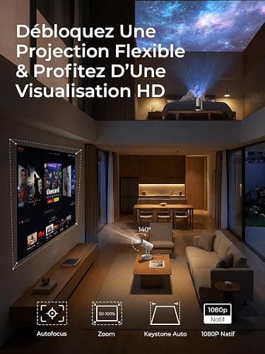 Projecteur Video 4K Supporté,Google TV, Auto Focus/Keystone WiFi Bluetooth FHD 1080P, Video Projecteur avec Rotatif 140°, Veilleuse Tactile ETOE Starfish Plus 300 ANSI Retroprojecteur ​Home Cinéma thumbnail 5