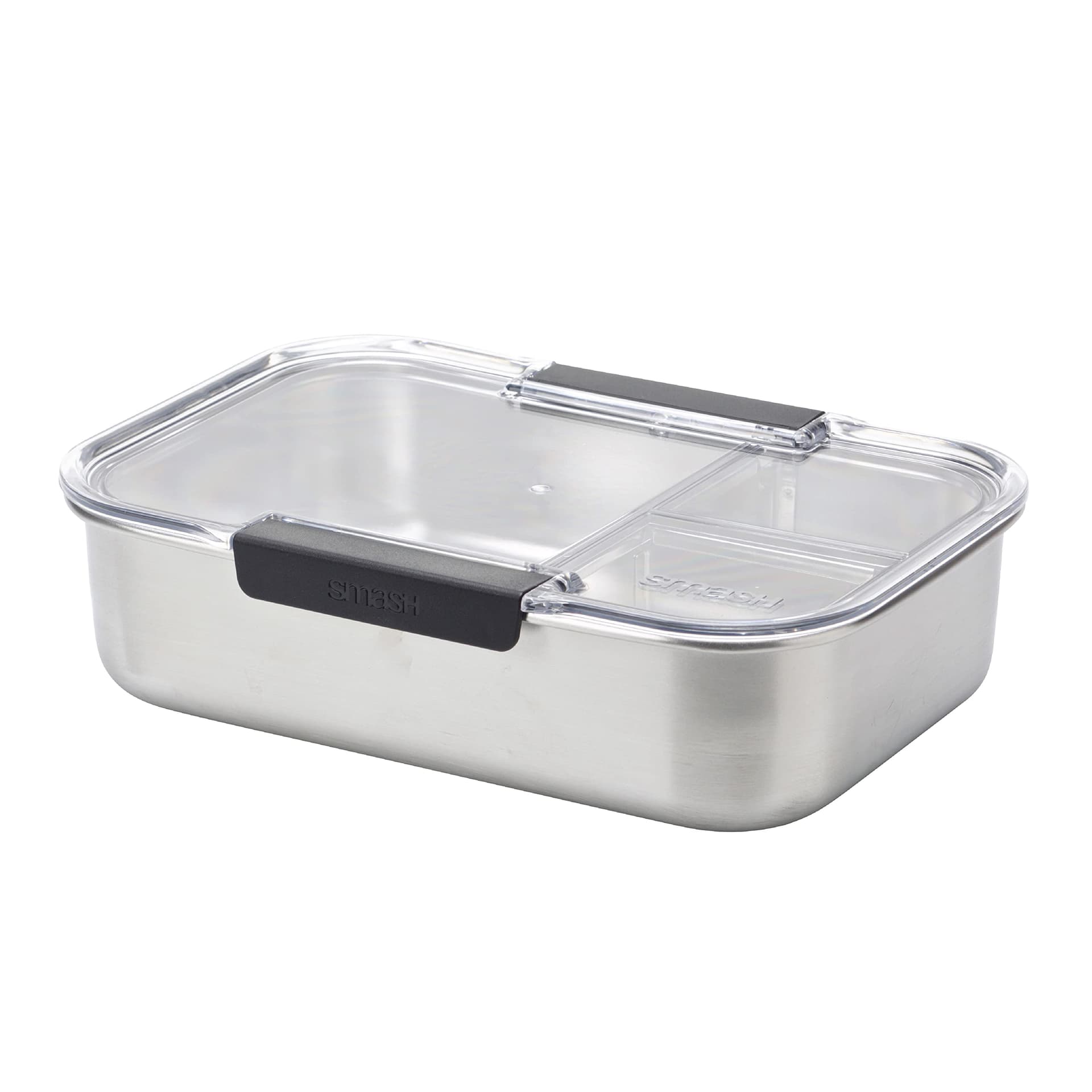 Smash Microwave Safe Stainless Steel Bento Lunch Box, 3 Compartments, Black, 1300ml thumbnail 2