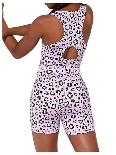 WDIRARA Girl's 2 Piece Outfits Leopard Cut Out Back Tank High Waisted Gym Shorts Athletic Workout Outfits - Image 1