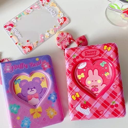 runrayay Pink Rabbit Kpop Photocard Binder avec Pendentif, 3 Pouces Love Heart Hollow Photocard Holder Book Sleeves, 40 Pockets A5 Binder Mini Photo Album for Business Card Holder thumbnail 8