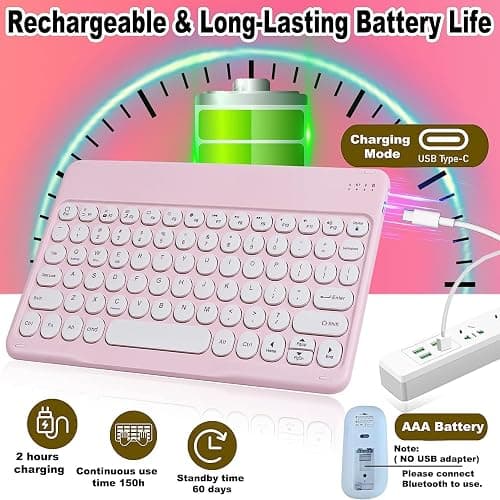 Wireless Bluetooth Keyboard and Mouse Combo Pink Portable Small Slim Typewriter Compact Ergonomic Travel Wireless Keyboard Mouse for iPhone iPad Mac MacBook Pro Air Laptop Android Phone Samsung Tablet thumbnail 4