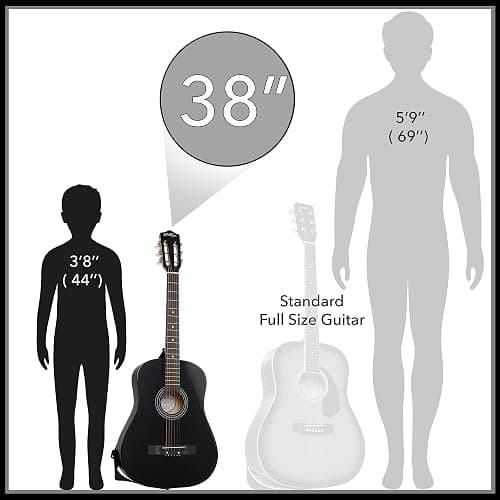 Ashthorpe 38-inch Beginner Acoustic Guitar (Black), Starter Kit with Gig Bag, Extra Strings, Strap, Picks, and Lessons thumbnail 3