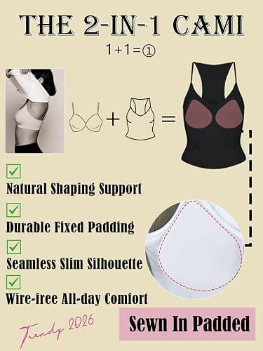 Danysu Padded Tank Tops for Women Double Line V Neck Racerback Camisole | No See Through, Sewn‑in Padded, Fitted Stretchy, Spaghetti Strap, Seamless, Crop Length, Y2K, Yoga, Casual, Summer Cami Tops thumbnail 3