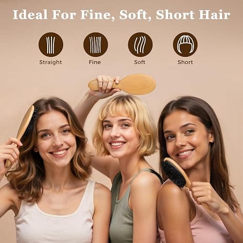 BLACK EGG Boar Bristle Hair Brush for Women Men Kid, Soft Natural Bristles Brush for Thin and Fine Hair, Restore Shine and Texture, Set includes Bamboo comb and 3 hair ties, Excellent Gift Idea thumbnail 4