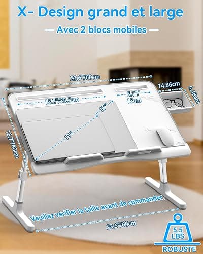 Potuopy Table de lit à Hauteur réglable, Pliable pour Ordinateur Portable, pour Travailler, Lire et Manger sur Le Sol du canapé (Marbre, 60 * 40cm) thumbnail 4