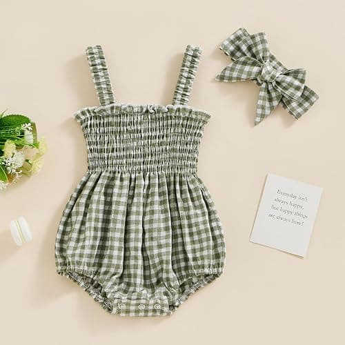 FOMOYUU Infant Newborn Baby Girl Ruffle Sleeveless Romper Summer Clothes Outfit with Cute Floral Print Jumpsuit thumbnail 2