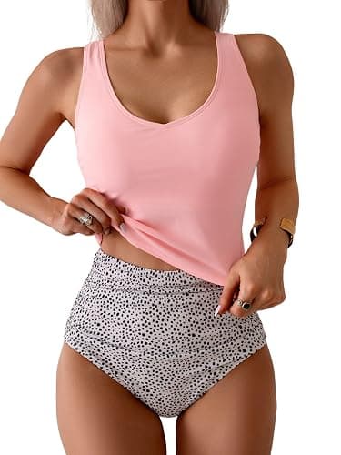 Eomenie Two Piece Tankini Swimsuits for Women Tummy Control Bathing Suits U Back Swim Tank Top with High Waisted Bottom - Image 1