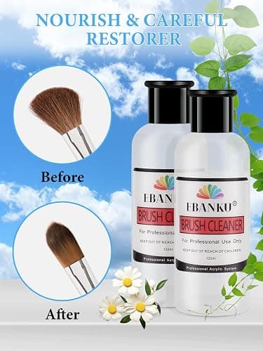 EBANKU 120ml Acrylic Nail Brush Cleaner, 3 in 1 Nail Art Brushes Conditioner Nail Brush Clean Solution Quickly Clean With Glass Cup and Scrub Brush for Solid Gel Polish/Nail Extension Gel thumbnail 3