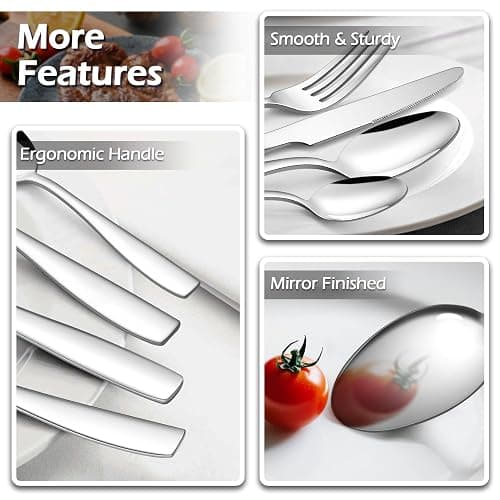 24 Piece Cutlery Set, Homikit Stainless Steel Flatware Silverware Sets Include Knives Forks Spoons, Service for 6 People, Ideal for Home Camping Kitchen, Mirror Finished & Dishwasher Safe thumbnail 4