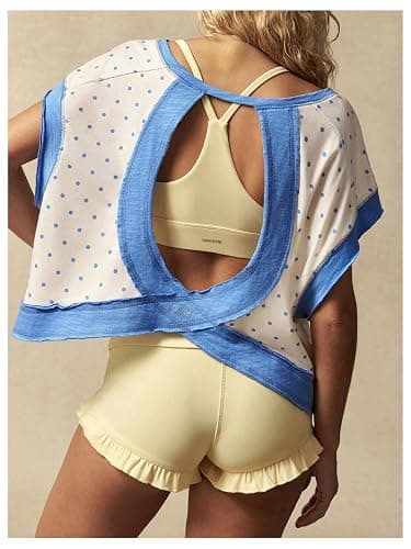 SOLY HUX Women's Polka Dots Open Back Workout Tops Short Sleeve Shirts | Crew Neck, Backless, Athletic Clothes, Yoga Gym Top, Summer Tops thumbnail 4