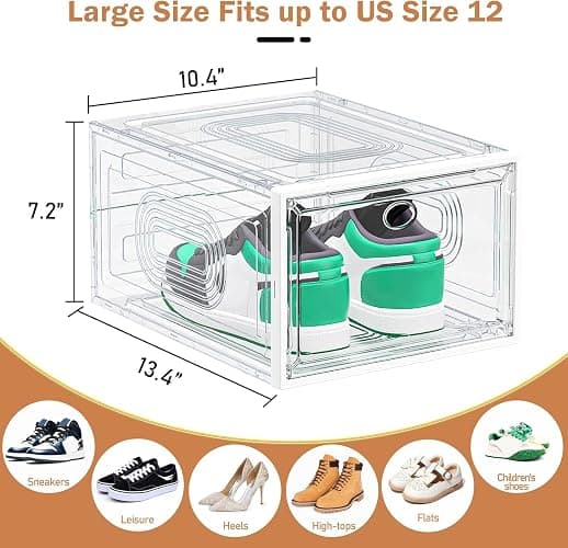 caktraie 10 Pack Thicken Shoe Organizer Stackable,Upgraded Sturdy Shoe Storage Box with Magnetic Door,Shoe Containers For Sneaker Display,Hat Organizer,White thumbnail 3