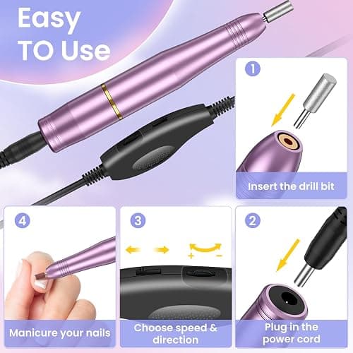 Electric Nail File, Professional Nail Drill Machine for Gel Nails, 20000RPM Adjustable Speed, Electric Nail Drill E File for Nail, Portable Manicure Pedicure Set for Women Girls Mum Nail Care Gifts thumbnail 5