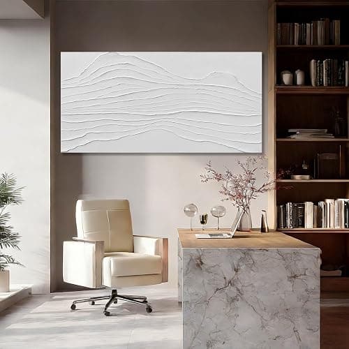 GAIDUOMAI White Canvas Wall Art Abstract Textured Painting Line Pictures Wall Decor Hand Painted Modern Wall Art for Living Room Dining Room Kitechen 24x48 Inch thumbnail 5
