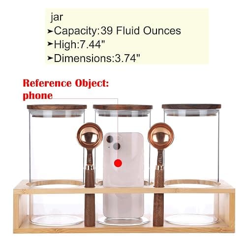 KKC HOME ACCENTS Sealed Glass Food Storage Containers with Airtight Wood Lids and Scoops for Kitchen Counter,Air Tight Sealed Glass Jars for Coffee,Loose Leaf Tea,Brown Sugar,39 Fluid Ounces thumbnail 4