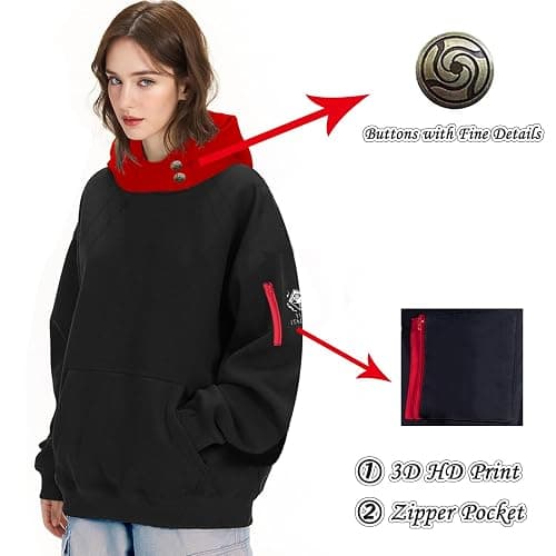 IOPBOT Unisex Anime Hoodie Cosplay Costume Men Black 3D Novelty Hooded Sweatshirt Pullover Jacket Outerwear Coat for Women (XL-Black) thumbnail 4