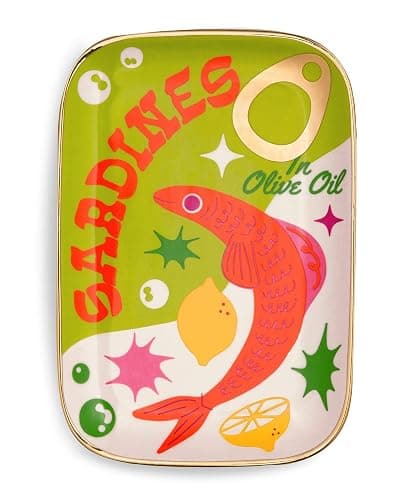 ban.do Novelty Trinket Tray, Ceramic Jewelry Dish, Small Decorative Tray for Keys or Decor, Cute Catchall Tray, Sardines - Image 1