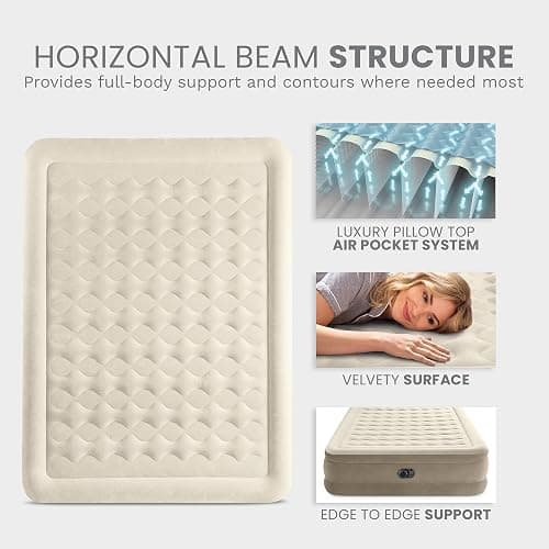 Intex Dura-Beam Deluxe Ultra Plush Air Mattress - Fiber-Tech – Built-in Electric Pump – 18in Bed Height – 600lb Weight Capacity – Queen Size thumbnail 8