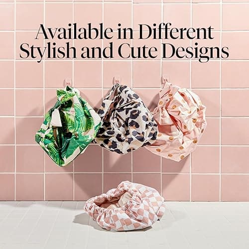 Kitsch Luxury Shower Caps for Women Reusable Waterproof - Flexi Satin Lined, Large Shower Cap for Men, Non-slip, Quick-dry, Adjustable, Stylish Hair Cap for Long & Short Hair - Terracotta Checker - Terracotta Checker thumbnail 8