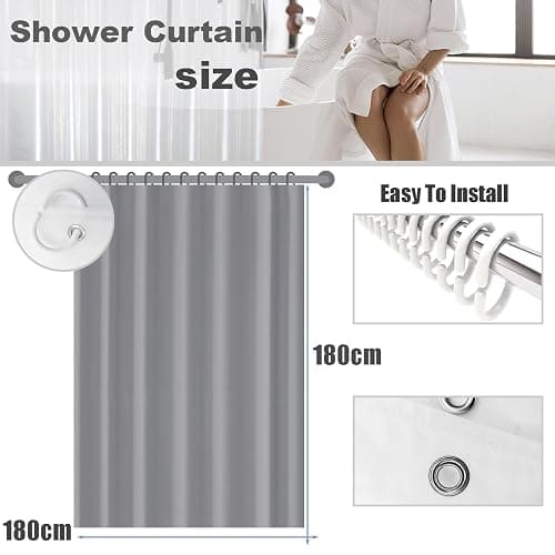 ECO Shower Curtain x2 , Semi Clear PEVA Waterproof Heavy Duty With 3 Magnets, 12 Plastic Hooks, Mould Proof, Quick-Drying Washable for Bathroom Home Decor thumbnail 2