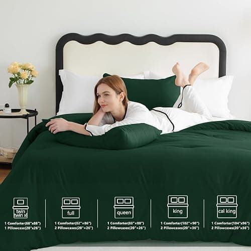 CozyLux Dark Emerald Green Comforter Set Twin/Twin XL Size, 2 Pieces Twin Extra Long Solid Breathable Quilted Bedding Sets, Soft Bed Set with Down Alternative Comforter and 1 Pillowcase for All Season thumbnail 6