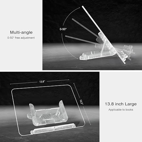Acrylic Book Stand, Angle Adjustable Book Display Stand,Foldable Cookbook Stand, Lightweight Book Holder for Magazines, Laptop, Recipe, Textbook thumbnail 5