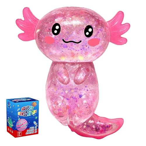 Axolotl Squishy Glitter Stress Relief Toy, Slow Rising Squishy (Pink) | Relief Squishy Toys, Slow Rising Squishy Toys, Fidget Toys for Kids Youth Adult, Salamander Gift for Party Birthday Christmas - Image 1