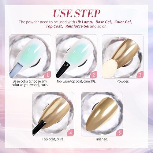BORN PRETTY White Pearl Chrome Nail Powder And Chameleon Aurora Nail Powder Pigment Mermaid Pigment Pearl Glitter Dust Kit,Nail Art Decoration 2Boxes thumbnail 9