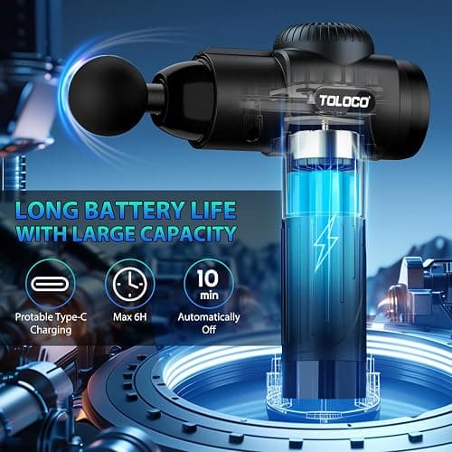TOLOCO Massage Gun, Deep Tissue Back Massage for Athletes for Pain Relief, Percussion Massager with 10 Massages Heads & Silent Brushless Motor, Gifts for Fathers Day, Black thumbnail 4