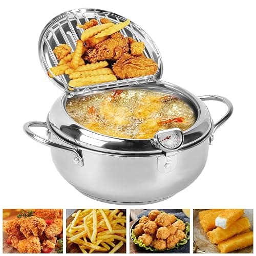 Friteuse Tempura, Poêle Tempura de Style Japonais Friteuse Japonaise Tempura avec Thermomètre Poêle à Frire en Acier Inoxydable pour Frire du Tempura, du Poulet Français, du Poisson Séché (24 cm) - Image 1