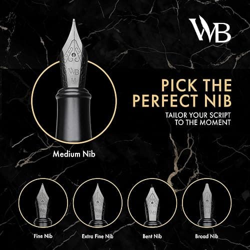 Wordsworth & Black Luxury Fountain Pen Set for Writing, Bent Nib, All Black | Gift for Men & Women, Brass Body, German Iridium, Calligraphy, Converter + 24 Ink Cartridges, Refillable, Stylo Plume thumbnail 4