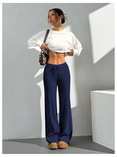 Verdusa Women's Straight Leg Baggy Sweatpants Comfy Lounge Pants Wide Leg Yoga Workout Knit Trousers Fall Outfits 2025 thumbnail 3