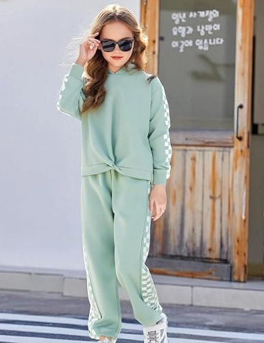 Auiopila Girls Outfits Casual Tops Twist Front Pullover Hoodies Long Sleeve Fashion Sweatshirts and Sweatpants Girl Clothes thumbnail 3