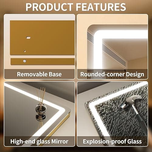 ROLOVE Vanity Mirror with Lights 23x18 Inch, Gold Lighted Makeup Mirror, 3 Color Modes, Smart Touch Dimming, Large Vanity Mirror for Desk, Bathroom, Wall thumbnail 5