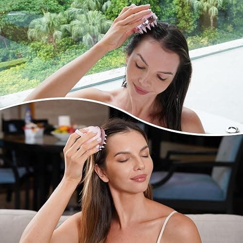 SHINLEA 2 in 1 Scalp Massager Hair Growth,Scalp Scrubber with Soft Silicone Bristles for Dandruff Removal,Shampoo Brush for Exfoliation,Head Massager for Both Wet and Dry Use (Pink) thumbnail 6