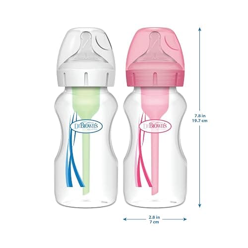 Dr. Brown's Natural Flow Anti-Colic Options+ Wide-Neck Baby Bottles 9 oz/270 mL,with Level 1 Slow Flow Nipple,4 Count,0m+ - 9 oz, 4 Pack - 4 Count (Pack of 1) thumbnail 12
