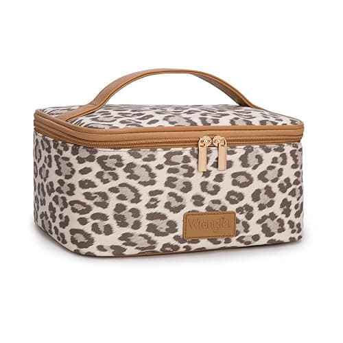 Montana West X Wrangler Travel Makeup Bag 2pcs Set Large Cosmetic Bag with Makeup Brush Holder Portable Make Up Organizer Cute Toiletry Bag with Divider and Handle for Women Leopard thumbnail 7