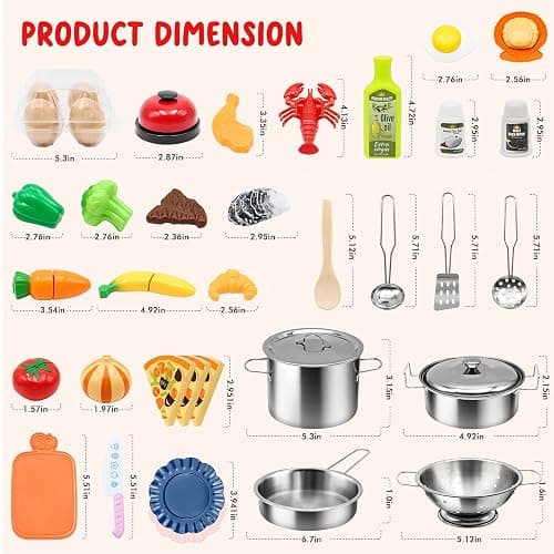 37Items 59Pcs Kids Pretend Play Kitchen Accessories Set, Stainless Steel Play Pots and Pans Sets for Kids, Cooking Utensils, Play Food Pizza Knife Kitchen Playset Toys Gift for Boys Girls Toddlers thumbnail 3
