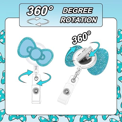 CTOHN Bow Badge Holder Reels, Cute Retractable Blue Bows Nurse Nursing Badge Clips for School Students Pediatric Medical Assistant ID Badges Name Tag Card thumbnail 4