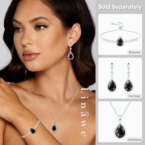 Linawe Crystal Chain Necklace for Women Trendy, Imitation Diamond Pendant, Statement Cubic Zirconia Boho Jewelry Set, 14K Gold/Rose Gold/Silver Birthstone Necklace thumbnail 3