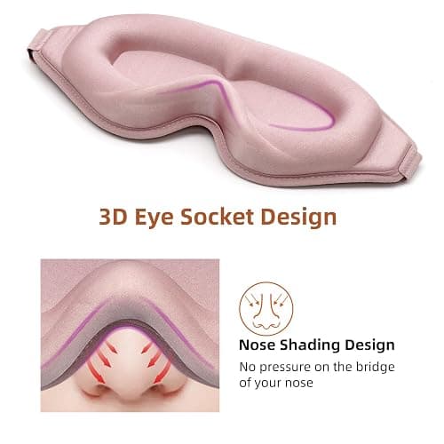 3D Contoured Sleep Mask for Women Men,Effective Light Blocking Eye Mask Sleeping Soft Night Blindfold with Adjustable Strap(Pink) thumbnail 4