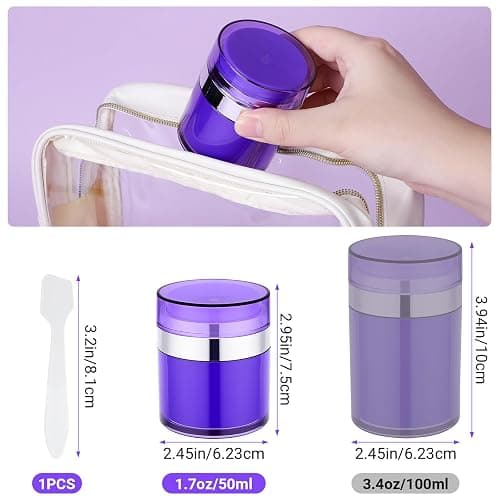 Segbeauty 1.7oz Airless Lotion Dispenser Travel Jars for Creams, 3pcs Refillable Purple Travel Size Containers Pump Bottles, 50ml Vacuum Liquid Jar Empty Toiletry Bottles, Skincare Makeup Pump Jar thumbnail 2